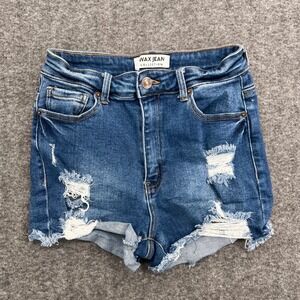 Wax Jean Collection Womens High Waisted Distressed Denim Shorts Blue Size L 4596